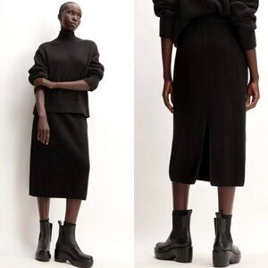 Everlane The Organic Cotton Sweater Midi Skirt Size XXS Black Ribbed Knit NWT